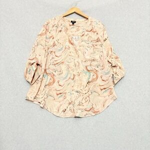 Torrid Harper Marble Print Blouse 2X Artsy Office Womens Tunic Roll‎ Tab Sleeve